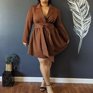 Cider Brown Illusion Wrap Dress